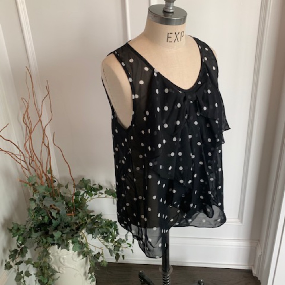 A. Byer Women's Sheer Swing Polk-a-dot Top - Picture 3 of 8